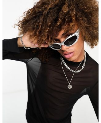 ASOS DESIGN wrap around racer sunglasses with spike frames and smoke lens in silver