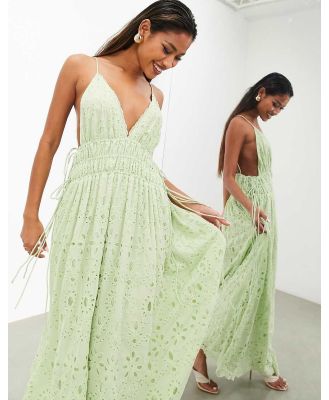 ASOS EDITION broderie cami maxi dress with ruched waist in sage green