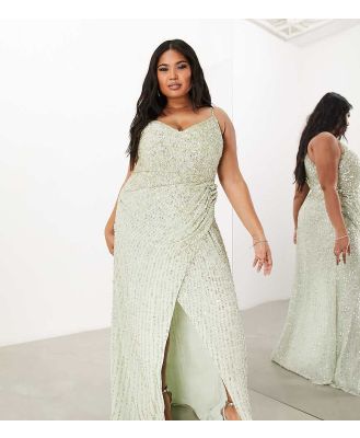 ASOS EDITION Curve embellished drape side cami maxi dress in sage green