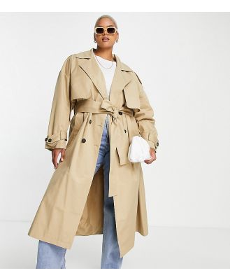 ASOS EDITION Curve trench coat with tie in camel-White