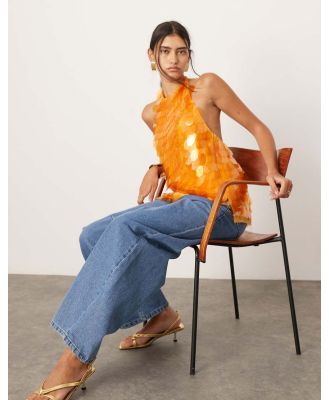 ASOS EDITION embellished shard sequin longline halter neck top in orange