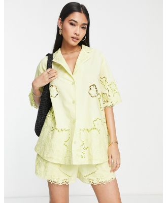 ASOS EDITION embroidered boxy short sleeve shirt in yellow
