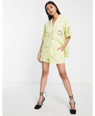 ASOS EDITION embroidered cutwork shorts in yellow
