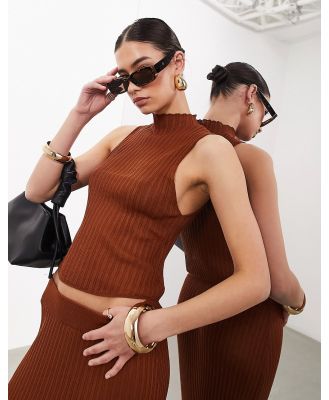 ASOS EDITION fine knit sheer sleeveless top in rust (part of a set)-Brown