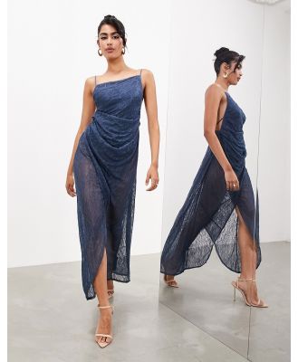 ASOS EDITION fine lace cami maxi dress with drape detail in dark blue