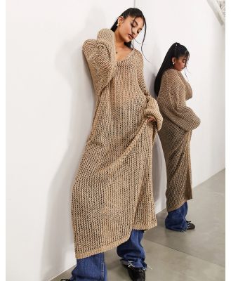 ASOS EDITION knit open stitch oversized maxi dress in oatmeal-Neutral