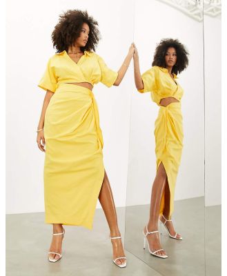 ASOS EDITION linen ruched detail maxi skirt in yellow