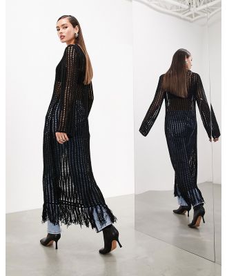 ASOS EDITION long sleeve open knit maxi dress with tassels in black