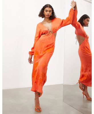 ASOS EDITION long sleeve tonal floral embroidered midi dress in bright orange