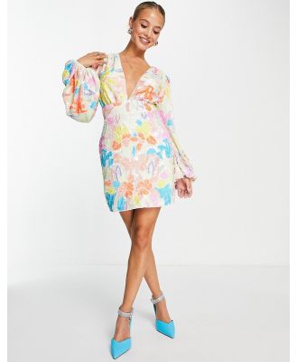 ASOS EDITION neon floral sequin mini dress-Multi