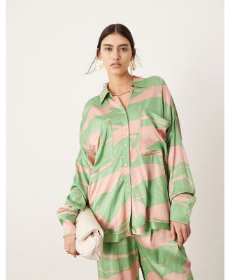 ASOS EDITION oversized long sleeve shirt in green and pink print (part of a set)-Multi