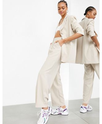 ASOS EDITION pleat front wide leg pants in stone-Neutral