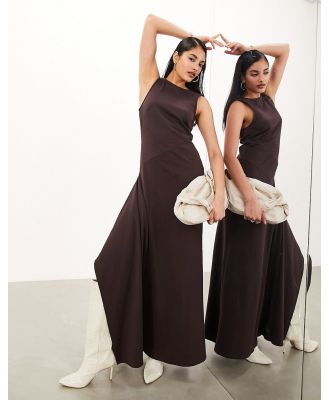 ASOS EDITION premium jersey asymmetric hem maxi dress in brown