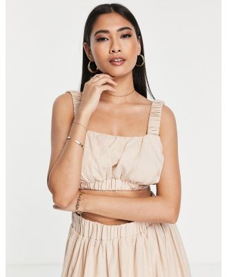 ASOS EDITION ruched linen crop top with elastic straps in stone-White