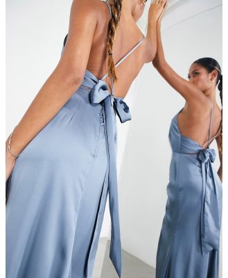 ASOS EDITION satin square neck maxi dress with side split in dusky blue