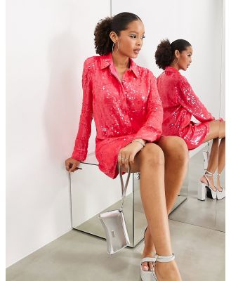ASOS EDITION sequin mini shirt dress in hot pink