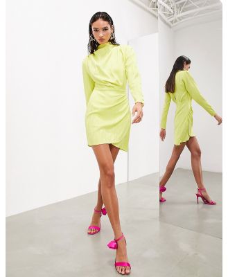 ASOS EDITION statement shoulder long sleeve mini dress in lime-Yellow