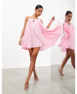 ASOS EDITION textured bandeau trapeze mini dress in bubblegum pink-White