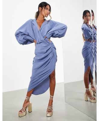 ASOS EDITION textured drape midi shirt dress with tie detail in blue
