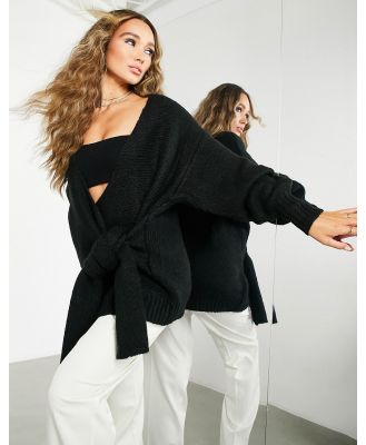ASOS EDITION tie front oversized knit cardigan in black