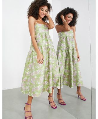 ASOS EDITION tiered cami midi dress in garden floral jacquard-Green