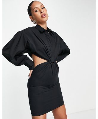 ASOS EDITION twist front mini shirt dress with cut outs in black