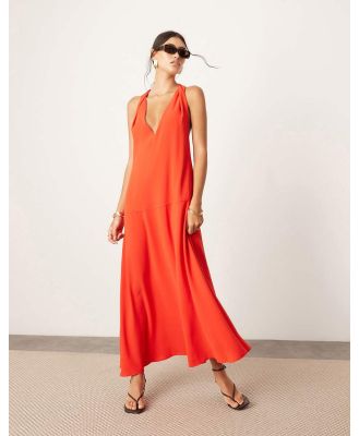 ASOS EDITION twist shoulder detail maxi dress with drop waist in red