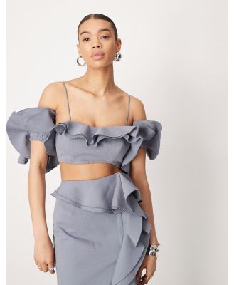 ASOS EDITION ultimate raw edge ruffle crop top in blue (part of a set)