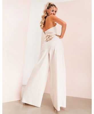 ASOS LUXE corsage poplin wide leg pleated pants in blush (part of a set)-Neutral