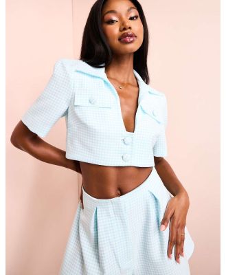 ASOS LUXE cropped tailored shirt in blue & white houndstooth (part of a set)