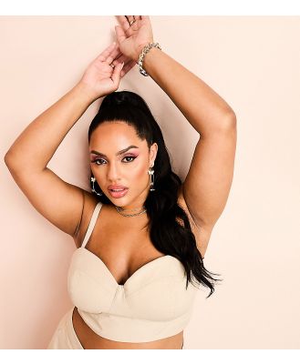 ASOS LUXE Curve cupped bralet in stone (part of a tri-set)-Neutral
