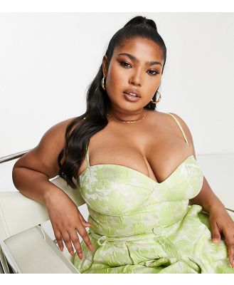 ASOS LUXE Curve jacquard cupped bralet in lime green (part of a set)