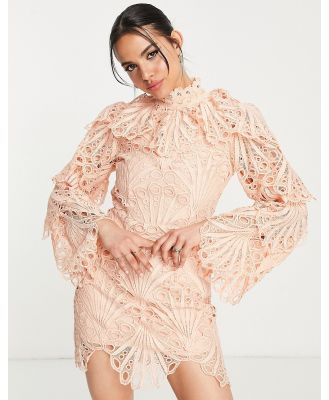 ASOS LUXE cutwork broderie mini dress in coral-Pink