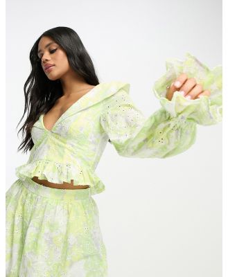ASOS LUXE floral broderie top in lime green (part of a set)