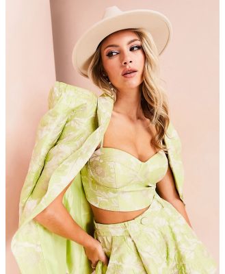 ASOS LUXE jacquard cupped bralet in lime green (part of a set)