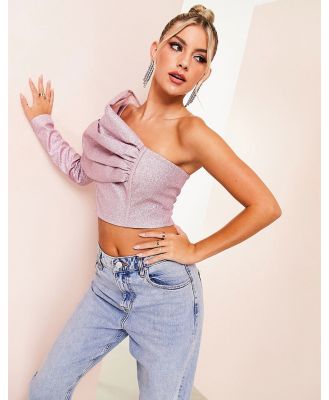 ASOS LUXE structured one shoulder top in pink glitter