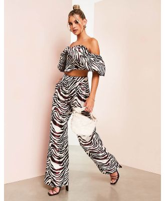 ASOS LUXE wide leg satin pants in zebra print (part of a set)-Multi