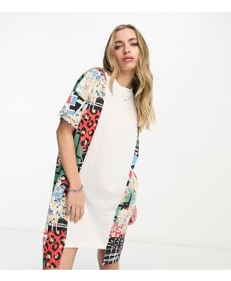 ASOS MADE IN KENYA contrast panel t-shirt dress in cut about graphic print-Multi