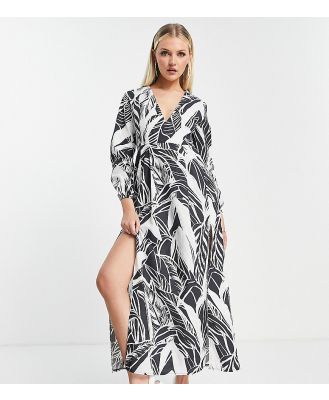ASOS MADE IN KENYA palm print maxi dress in black and white-Pink