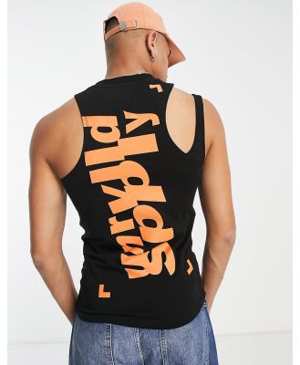ASOS Unrvlld Spply skinny singlet with graphic print and cut out detail in black