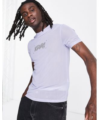 ASOS Unrvlld Spply skinny t-shirt in power mesh with diamante logo in lilac-Purple