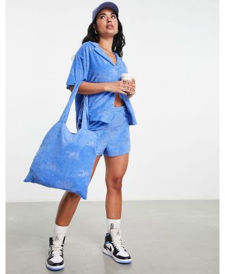 ASOS Weeekend Collective tote bag in towelling with WCA burnout in blue