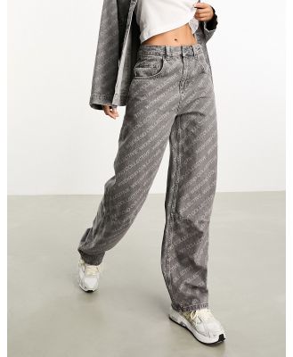 ASOS Weekend Collective baggy fit jeans with laser print in washed grey (part of a set)