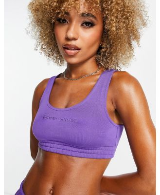 ASOS Weekend Collective crop top with embroidered logo in purple
