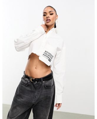 ASOS Weekend Collective cropped shirt with overhang pocket detail-White
