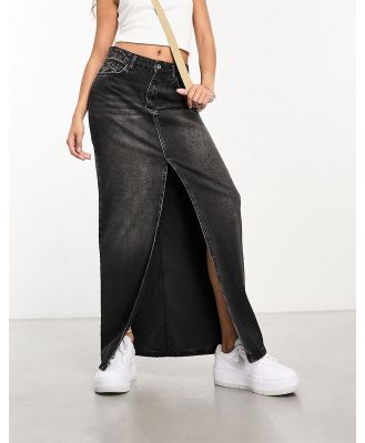 ASOS Weekend Collective denim maxi skirt with front split in washed black