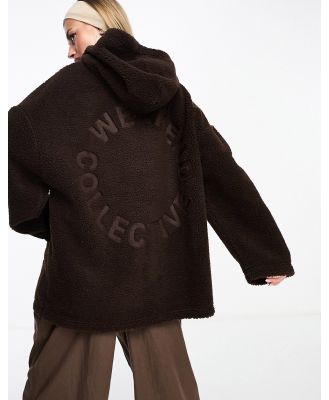 ASOS Weekend Collective oversized borg hoodie in chocolate brown