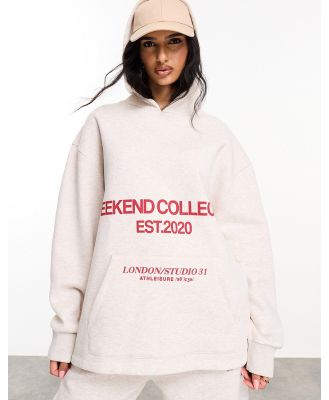 ASOS Weekend Collective oversized hoodie with stacked red logo in oatmeal-Neutral