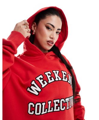 ASOS Weekend Collective oversized hoodie with varsity logo in red