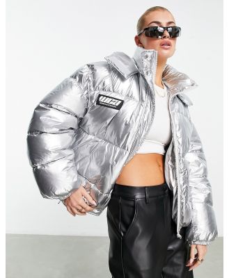 ASOS Weekend Collective oversized padded coat in silver metallic